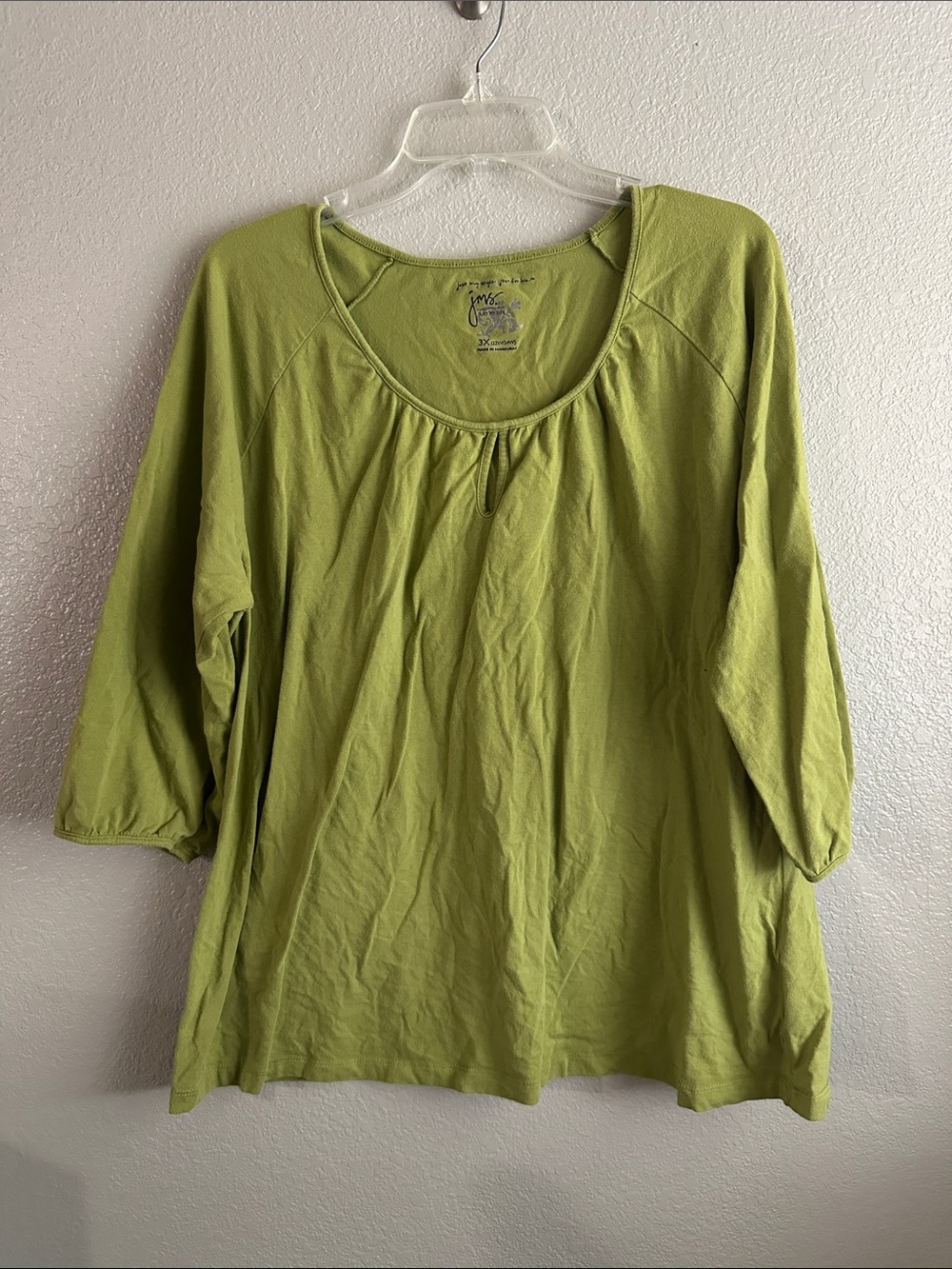 Just My Size Lime Green Scoop Neck 3/4 Sleeve Top